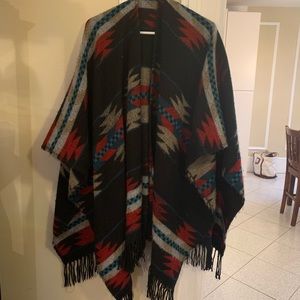 Vintage Beacon Print Poncho one size navy